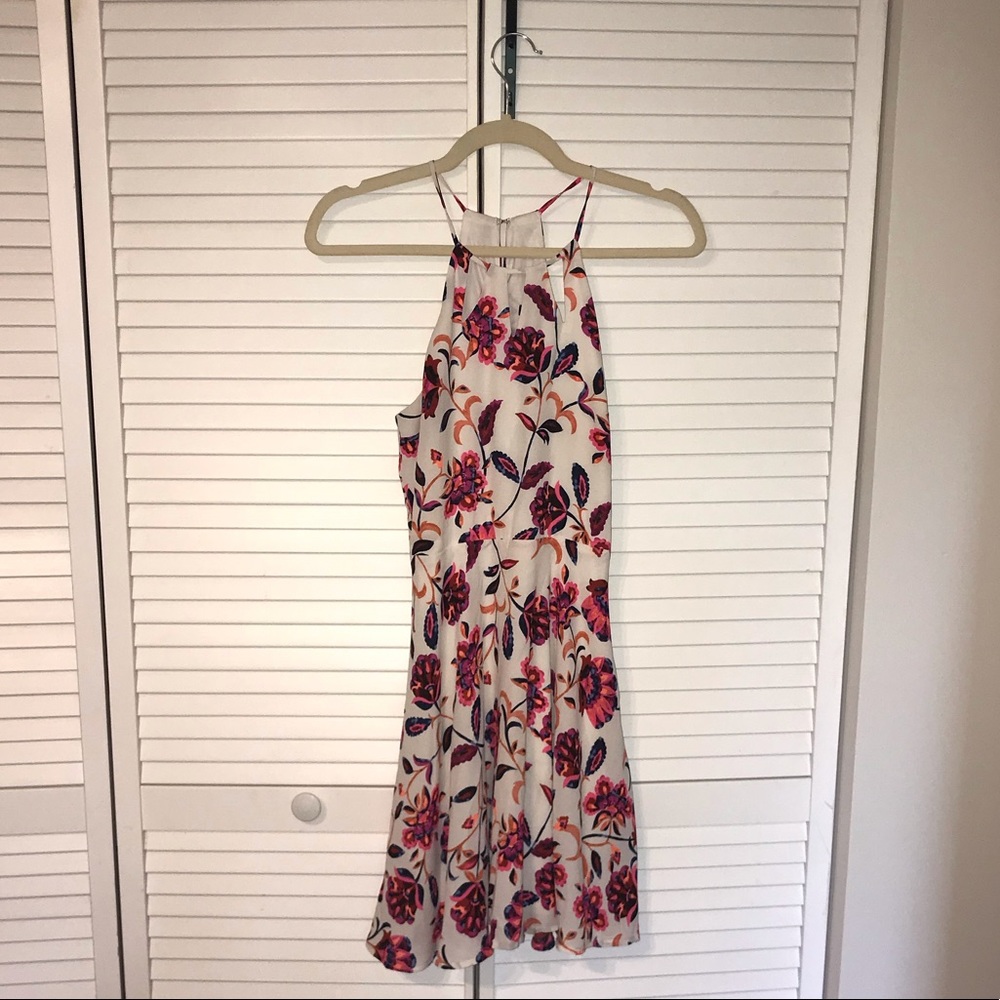 Fit-and-flare dress with a pink floral pattern